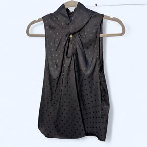 Status Black Polka Dot Twist Neck Halter Blouse Sleeveless Top Size XS